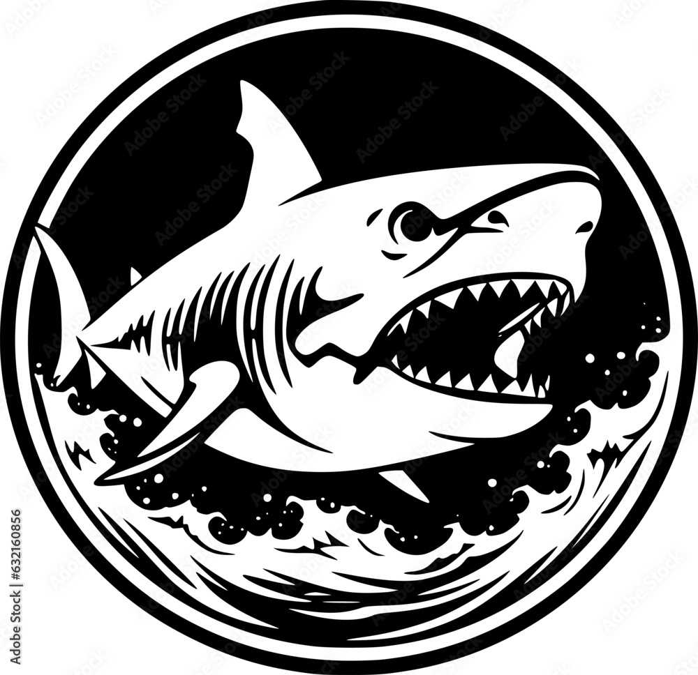 Fototapeta premium Shark | Black and White Vector illustration