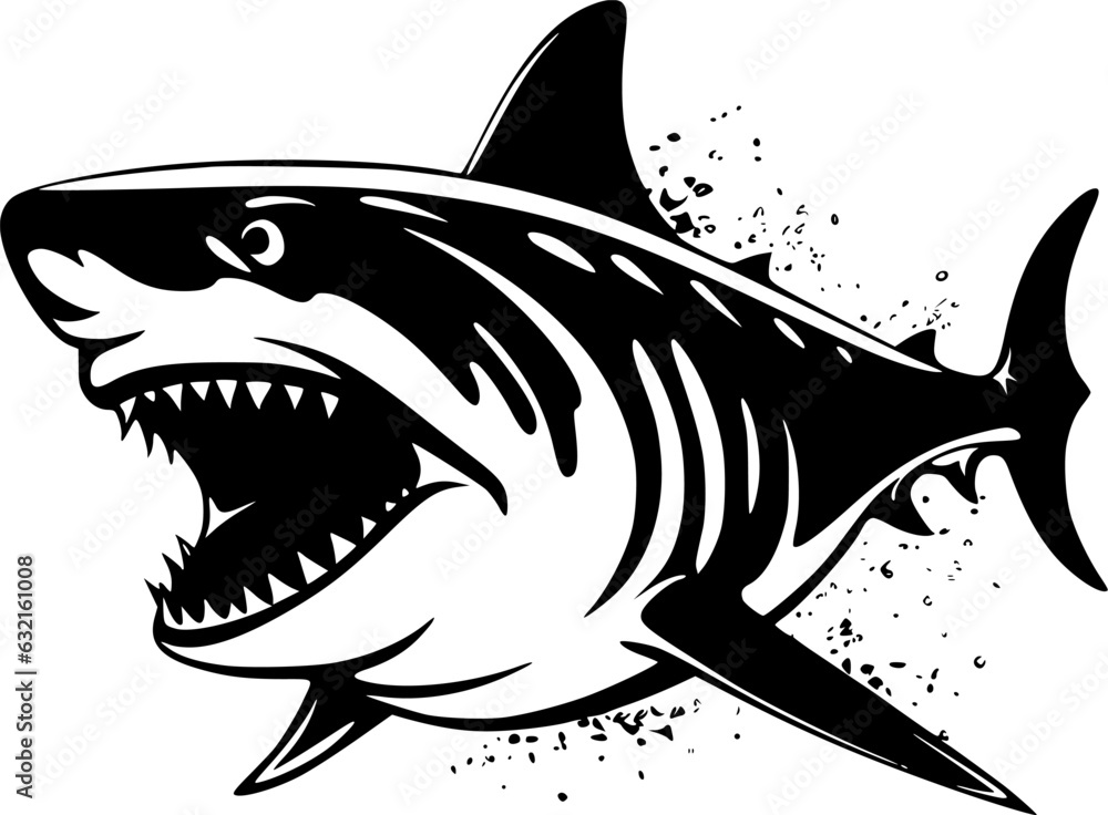 Fototapeta premium Shark - Black and White Isolated Icon - Vector illustration