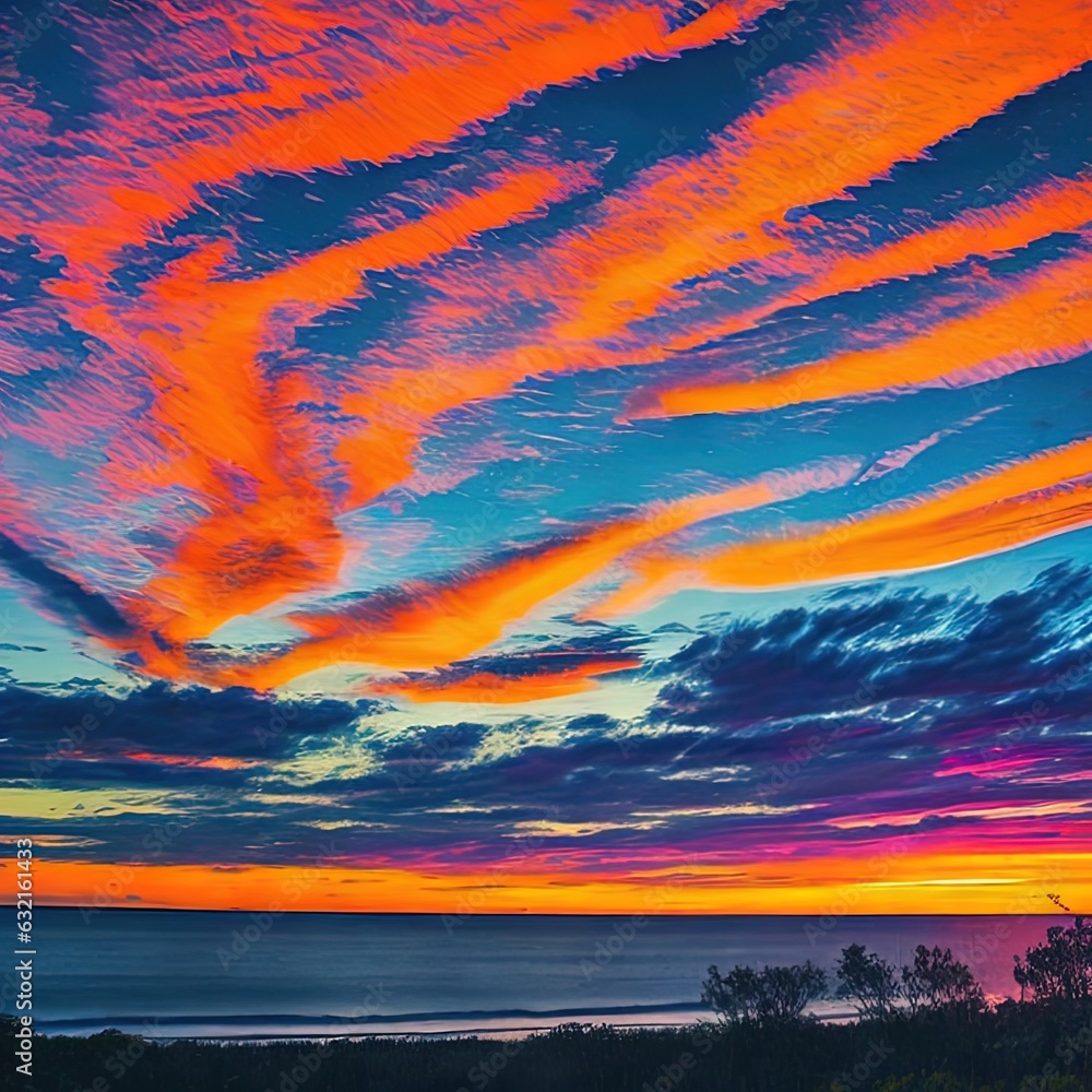 sky with a colorful cloud formation over the ocean