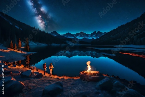 view of lake at night generated by AI tool