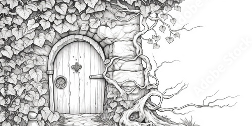 Wallpaper Mural AI Generated. AI Generative. Kids coloring book page with fantasy house home building in tree. Graphic Art Torontodigital.ca