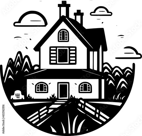 Farmhouse | Black and White Vector illustration