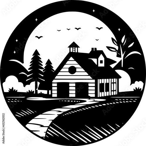 Farmhouse | Black and White Vector illustration