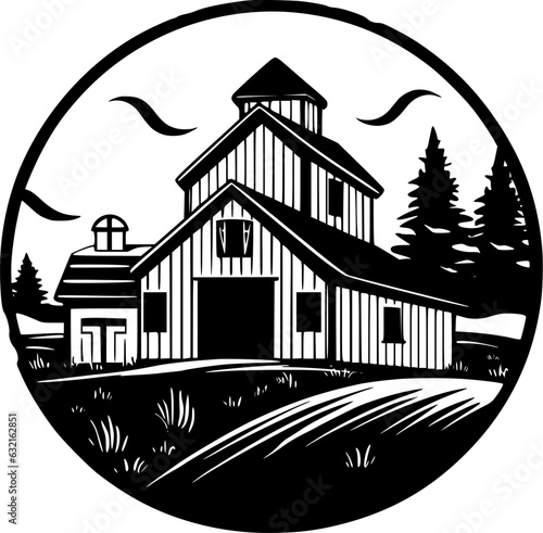 Farmhouse | Black and White Vector illustration