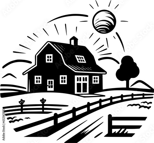 Farmhouse - Black and White Isolated Icon - Vector illustration
