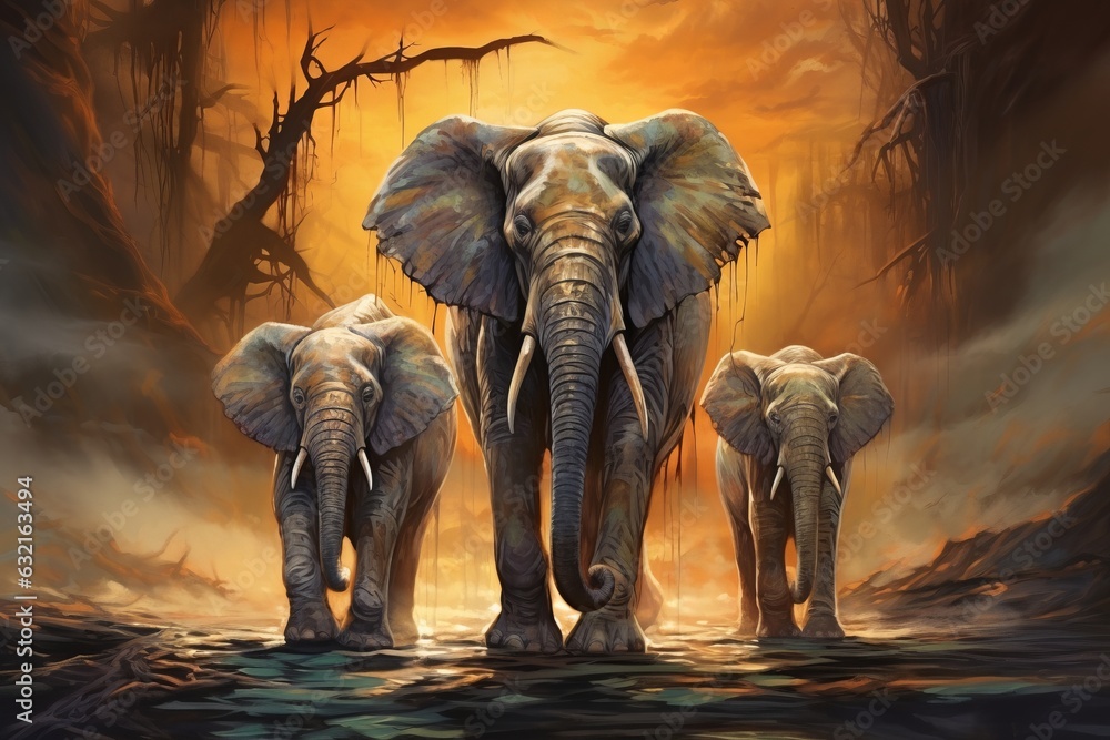 Fototapeta premium Abstract elephants art. Beautiful illustration picture. Generative AI