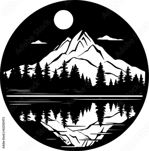 Lake | Black and White Vector illustration