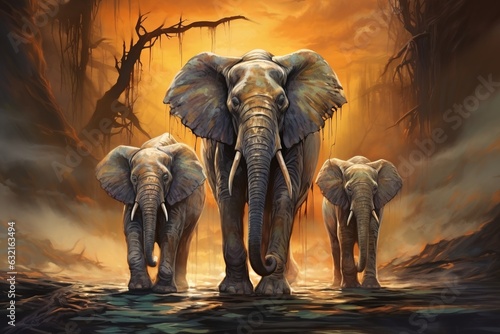 Abstract elephants art. Beautiful illustration picture. Generative AI