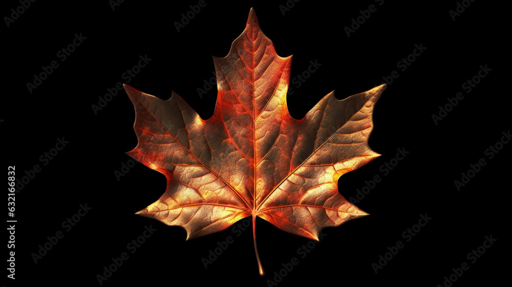 Feuille d'érable, feuille morte de couleur rouge et doré, automnal. Sur fond noir. Image, symbole pour conception et création graphique. Feuille d'érable, feuille morte de couleur rouge et doré, automnal. Sur fond noir. Image, symbole pour conception et création graphique.