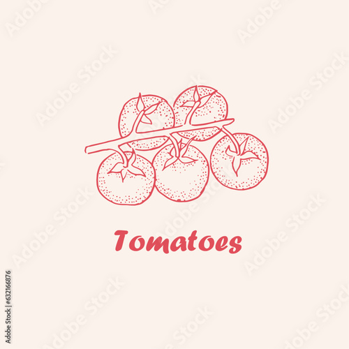 Tomatoes, tomato branch , logo , doodle ,line art, cherry tomatoes ,sketch, drawing, vector illustration, red vegetables , package logo