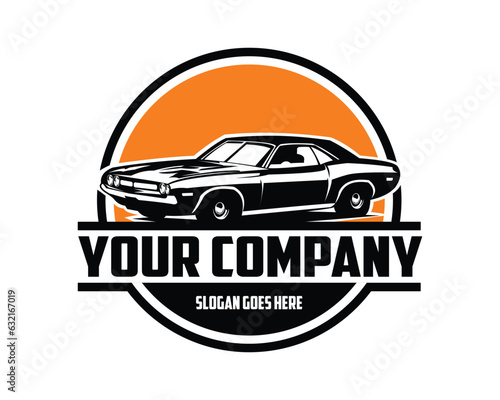 odge 70 silhouette challenger. premium vector design. isolated white background view from side. view with evening sky.Best for auto industry logos, badges, emblems. available eps 10.