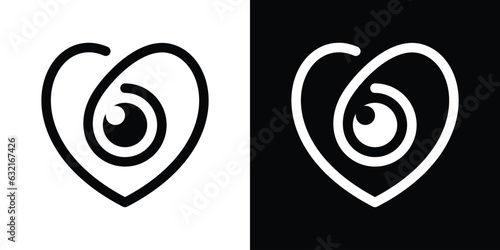 lens element logo design combined with heart made in line and minimalist style