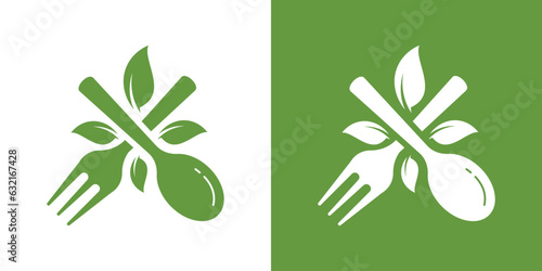 fork spoon element logo design combined with leaves
