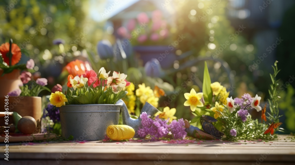 Naklejka premium Photo of a colorful floral arrangement on a table