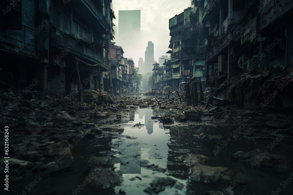 Generative ai abandoned post-apocalyptic city destroyed by flood Generative ai abandoned post-apocalyptic city destroyed by flood
