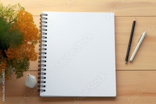 Realistic notebook mockup, notepad with blank cover and spread for your design. Realistic copybook with shadows, Generative AI