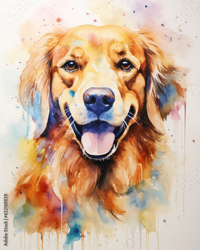 Abstract and watercolor expressionist digital painting of a golden retriever