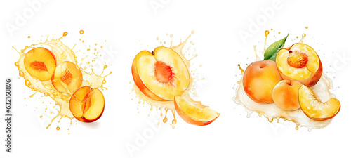 fruit apricot slice splash juice watercolor