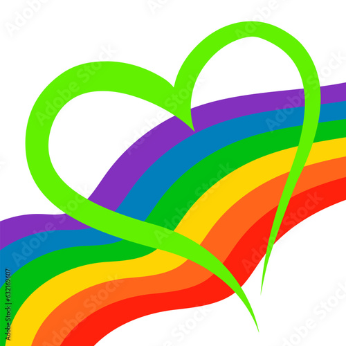 Pride flag illustration, heart and love. Lgbt community symbol in rainbow colors. Vector backdrop