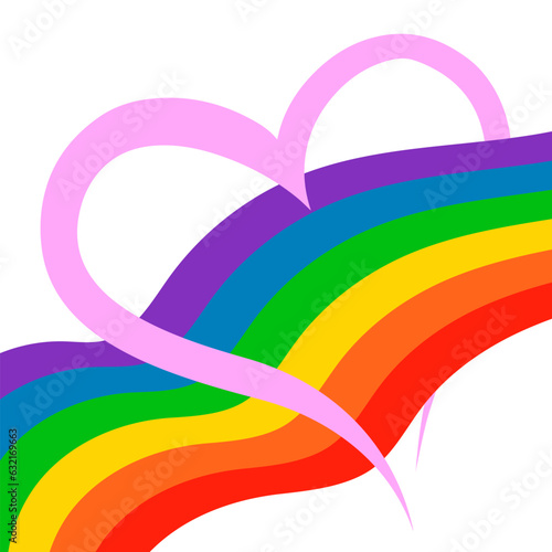 Pride flag illustration, heart and love. Lgbt community symbol in rainbow colors. Vector backdrop
