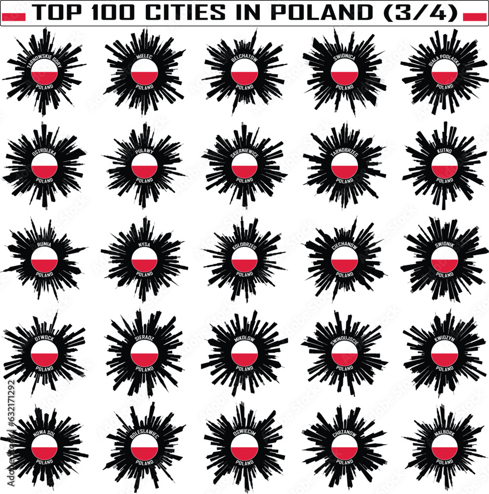 Top 100 City Skyline Silhouettes in Poland Flag Sticker Emblem Badge Travel Souvenir Part 3