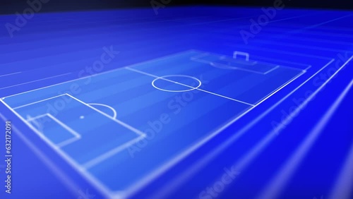 4k 3D Rotating digital football stadium and pitch, football data, lineup, blue theme