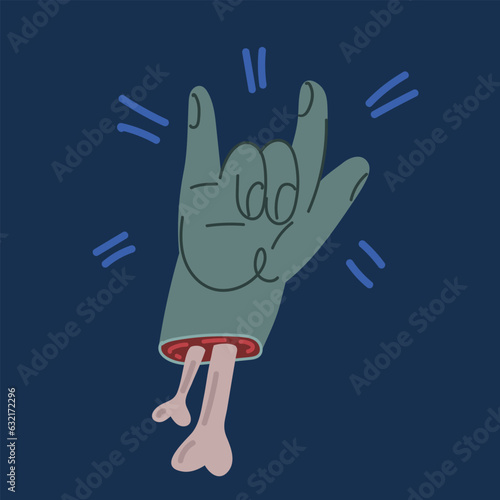 Cartoon vector illustration of rock hand symbol gesture