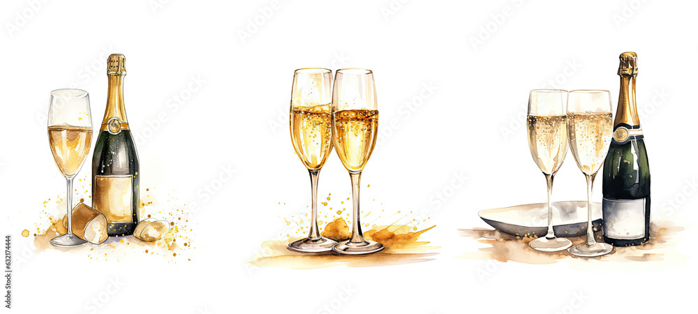 festive champagne celebration watercolor