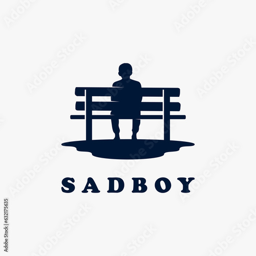 Boy sitting on bench alone for sad boy logo design