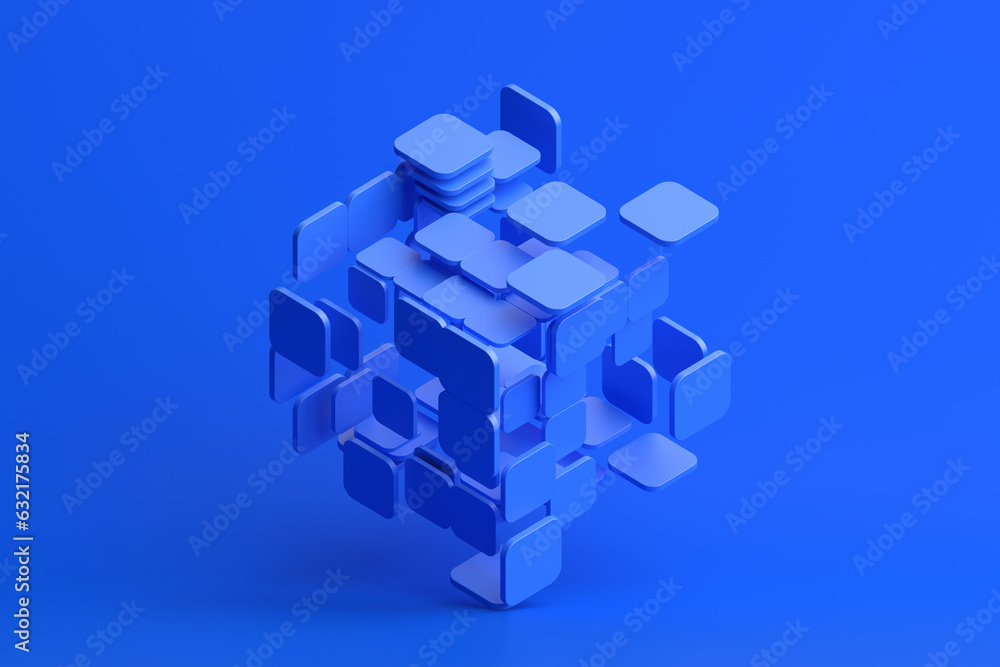 Obraz premium Abstract 3d render, blue geometric composition design