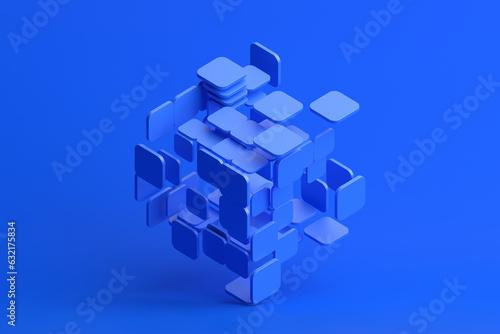 Abstract 3d render  blue geometric composition design