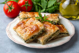 Greek cuisine; Spinach Tart or Spinach Pie. Turkish name; ispanakli borek or ispanakli tart