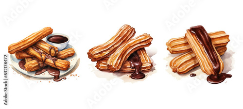 treat churros with chocolate watercolor photo