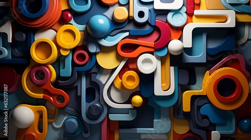 an abstract illustration of many colored shapes.