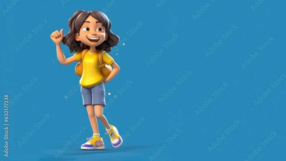 A girl standing with a happy expression on her face, copy space for text. A girl standing with a happy expression on her face, copy space for text.