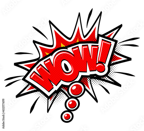 Comic lettering wow. Vector cartoon illustration in retro pop art style on transparent background