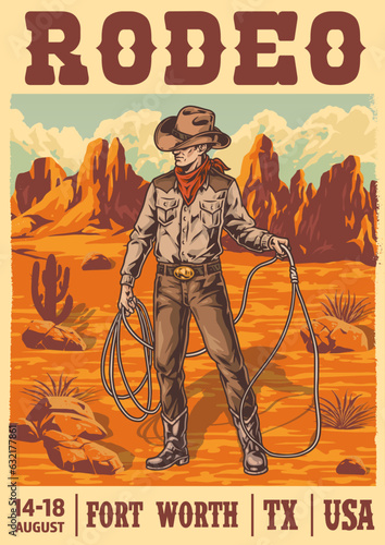 Rodeo cowboy colorful vintage sticker