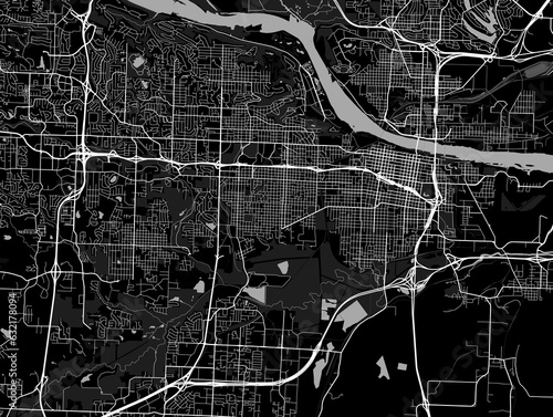 Little Rock city map, capital of the USA state of Arkansas. Municipal administrative black and white area map with rivers and roads, parks and railways.