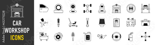 Set of related to car workshop, auto, automobile. Icon collection. Vector illustration
