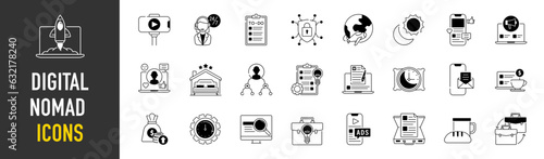 Set of digital nomad Icons. Simple art style icons pack. Vector illustration
