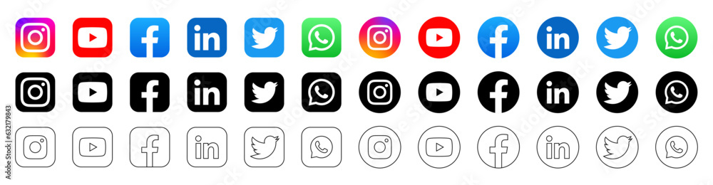 social media icons, social media logo , facebook, instagram, youtube