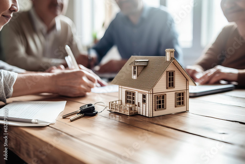 A group of people discussing real estate opportunities at a wooden table