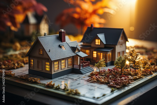A detailed model of a house displayed on a table