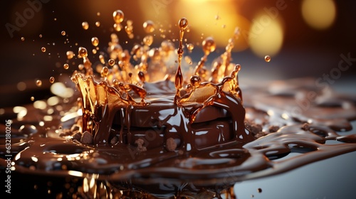 Chocolate bonbon dropping into liquid chocolate. © 121icons