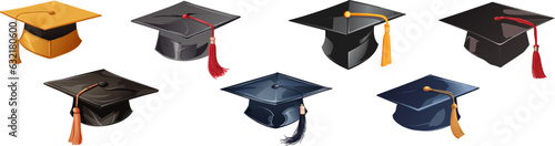 Education graduation cap illustration. College symbol, school or academic cap. Vector set of master degree icon.