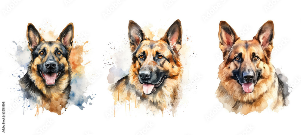 loyal german shepherd dog watercolor