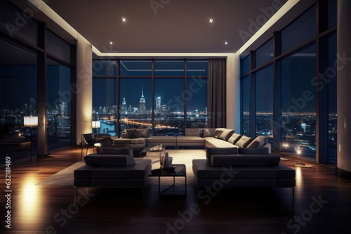 illustration of luxury penthouse at night  Generative AI