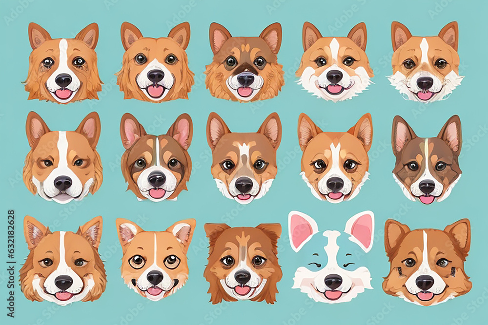 Set of cute dog stickers.,generative AI Set of cute dog stickers.,generative AI