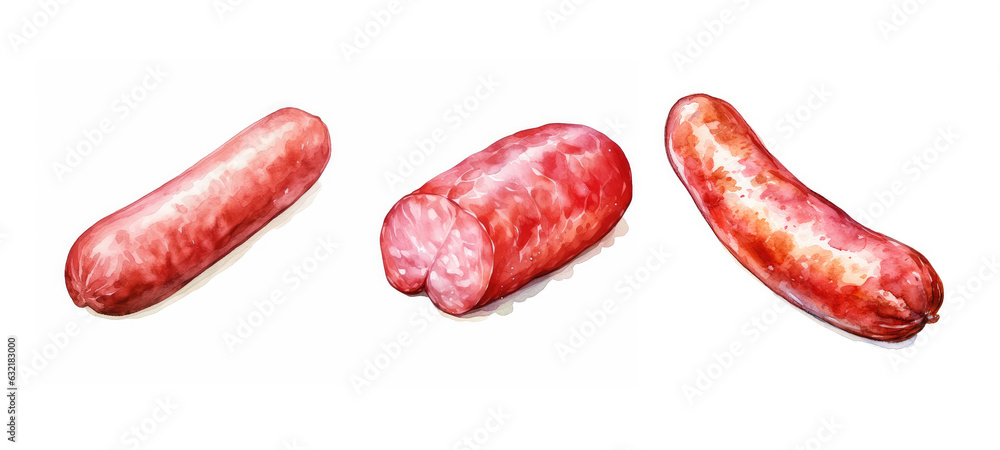 cooking ham sausage watercolor