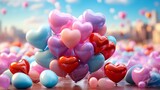 Colorful heart shape balloons.